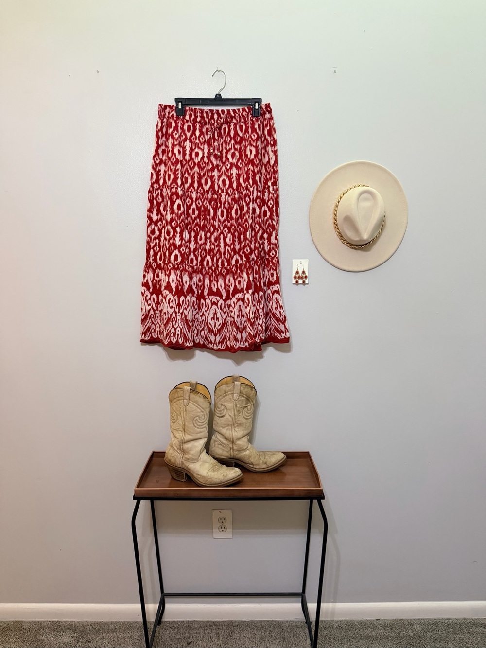 Red Patterned Midi Skirt - Women